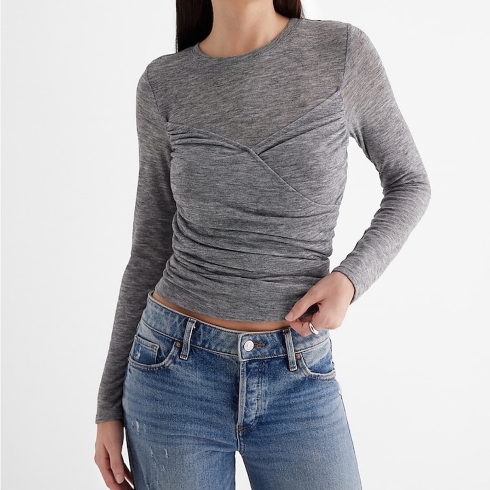 NWT Express Fitted Light Weight Crew Neck Wrap Front Tee heather gray size xl